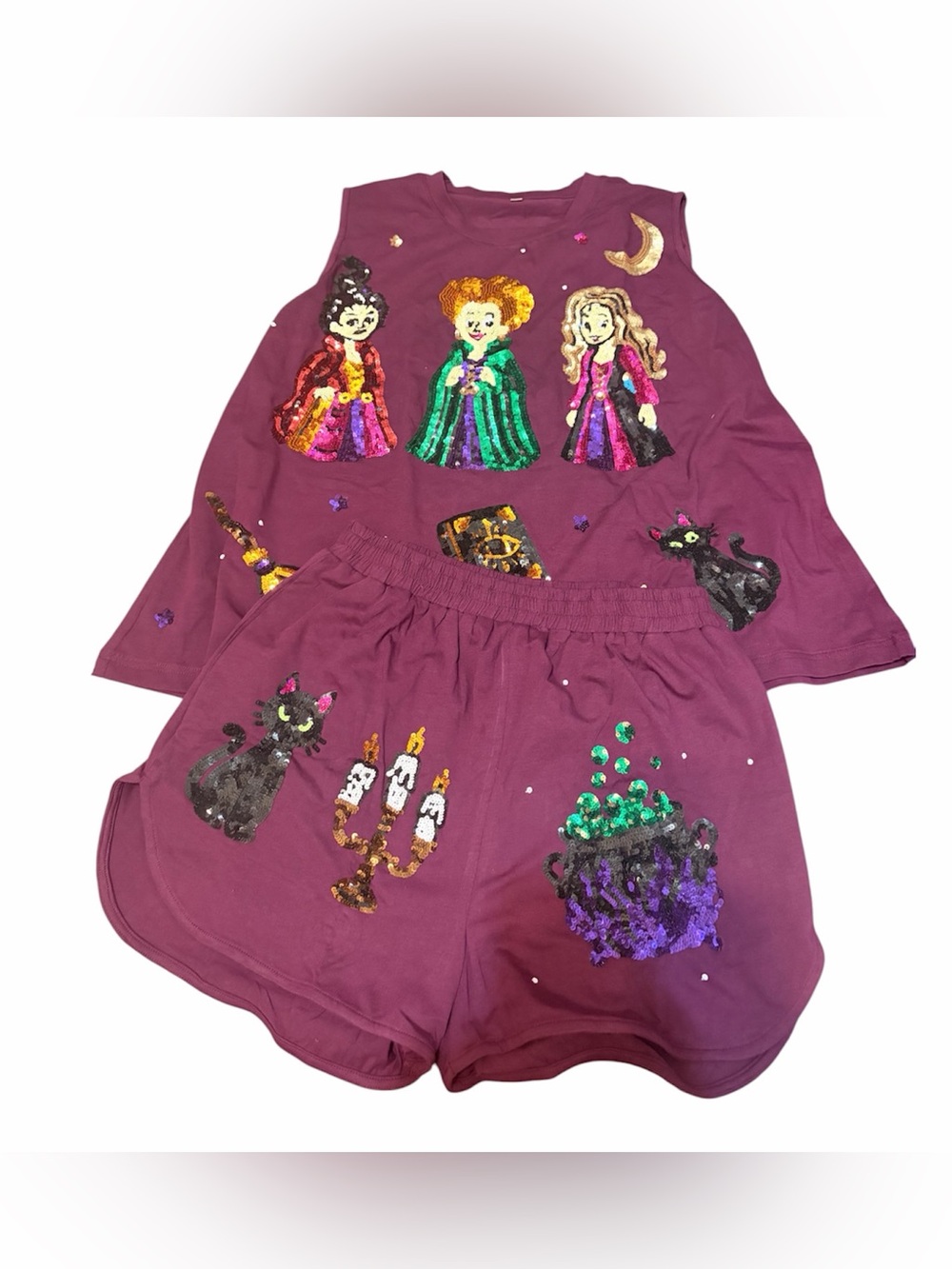 Hocus Pocus Boutique Sequin Lounge Set M Disney Halloween Sanderson Sisters - Picture 2 of 9